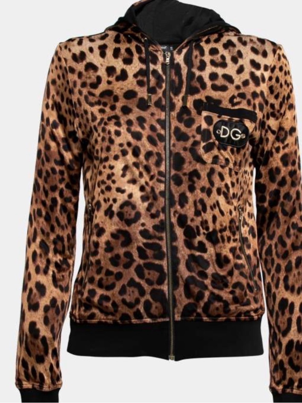 Dolce & Gabbana Leopard Print Zip Hoodie Jacket - Brown/Black
